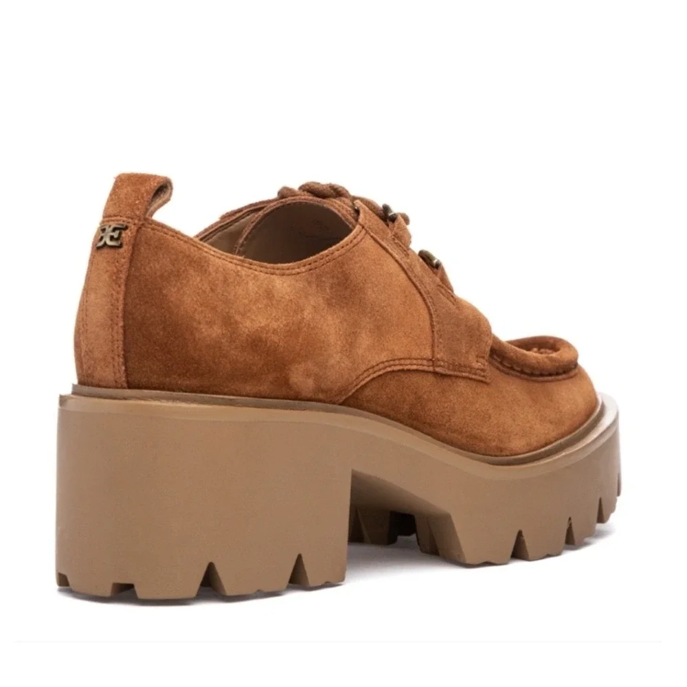 Sam Edelman Monna Lace Up Loafer Women 5.5 Brown Suede Platform Lug Sole - Picture 3 of 14